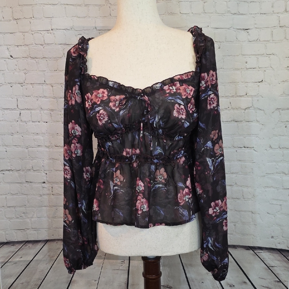 Privy Dark Floral Long Sleeve Blouse